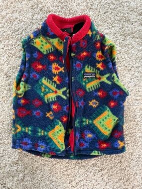 Patagonia Kids Navy Fleece Vest with Bonefish Pattern